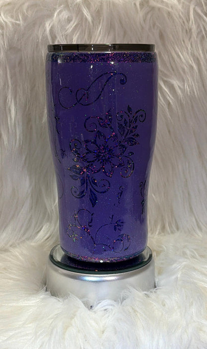 Purple Floral Peek-a-boo Glitter Tumbler Custom