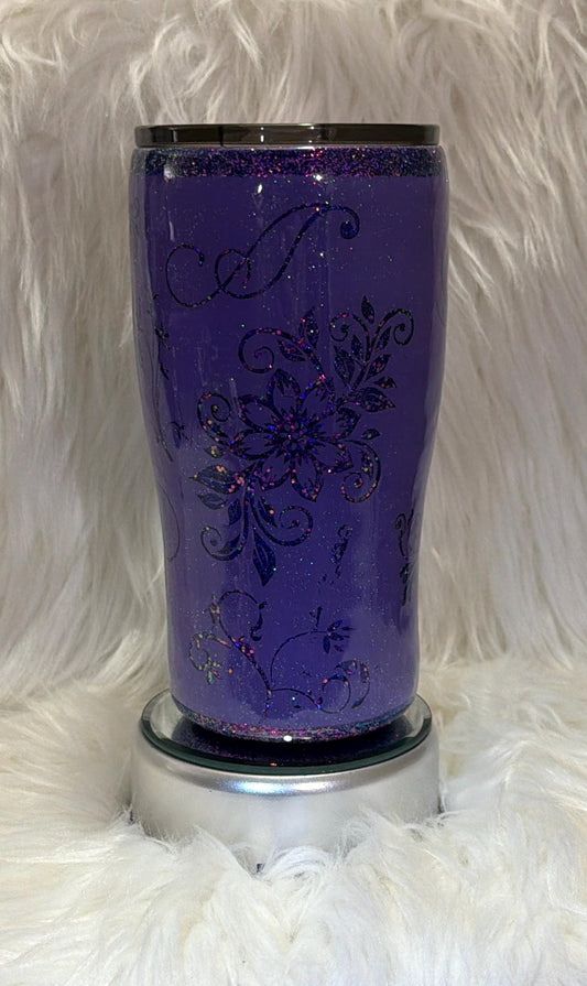 Purple Floral Peek-a-boo Glitter Tumbler Custom
