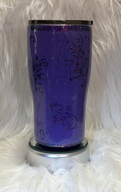 Purple Floral Peek-a-boo Glitter Tumbler Custom