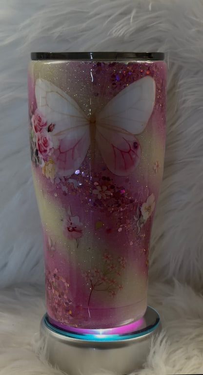 Yellow and Pink Butterfly Tumbler