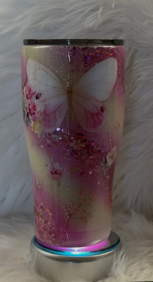 Yellow and Pink Butterfly Tumbler